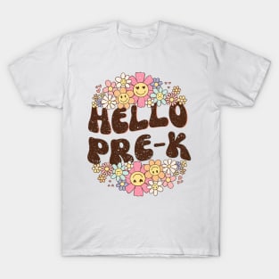 Groovy Hello Pre-k Vibes Retro Teacher Back To School T-Shirt